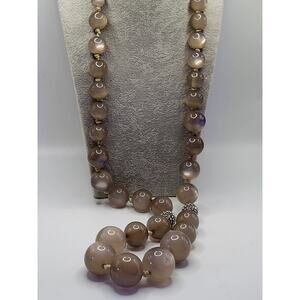 Talbots Signed Taupe Bead Statement Necklace Rhinestone